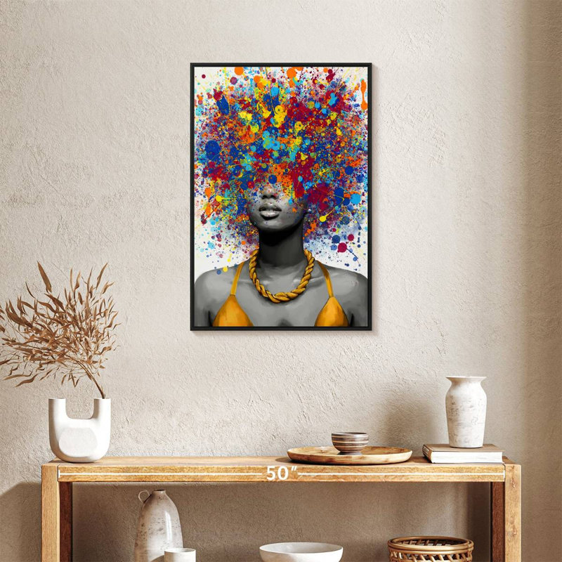 Afro Pop II, Cadre flottant noir, 21 po x 31 po
