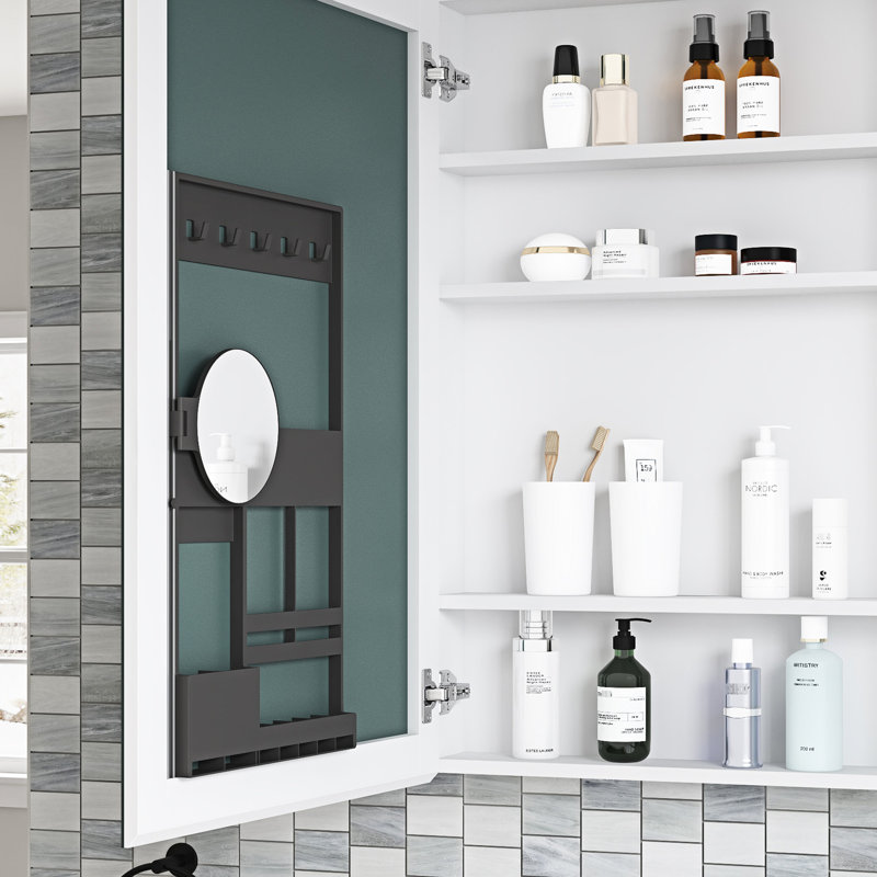 Pharmacie de salle de bain 24 po x 36 po avec miroir biseauté - ouverture à gauche, intérieur spacieux, reflet HD, charnières silencieuses, rangement en bois d'ingénierie blanc, fabrication