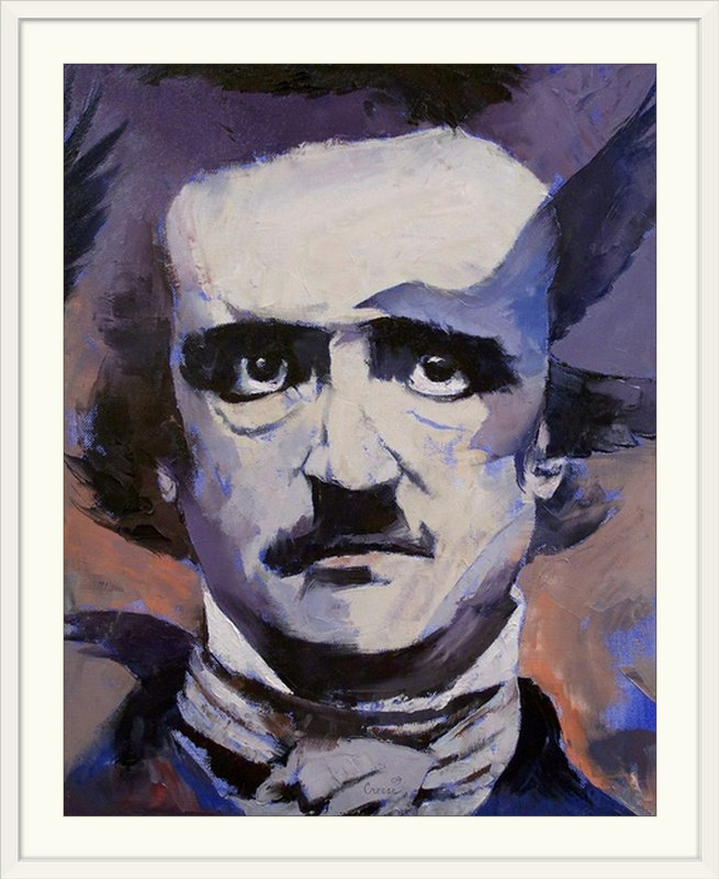 « portrait of edgar allan poe » par l’impression de peintures Michael Creese, H 44 po x l 37 po x P 1 po, Cadre blanc