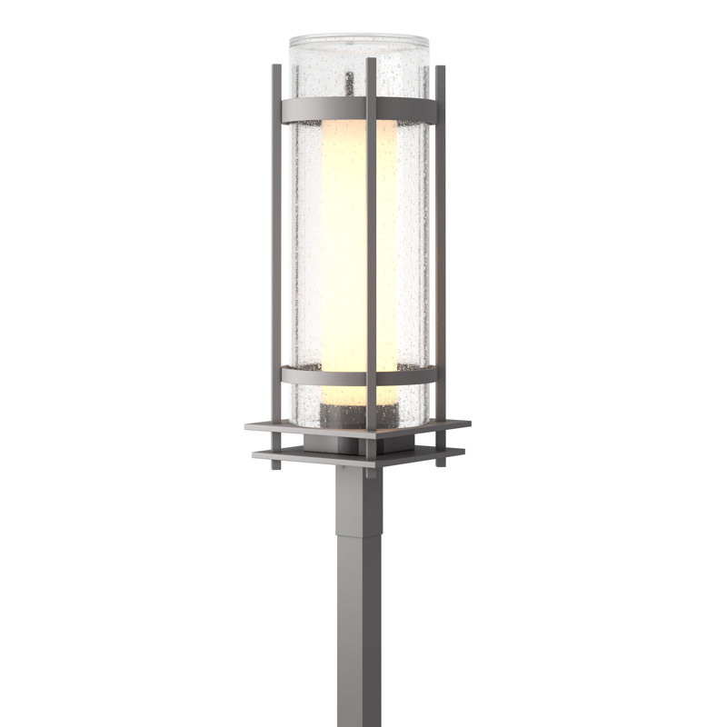 Lampadaire torche pour l'extérieur - Opale et verre bullé, Acier bruni côtier