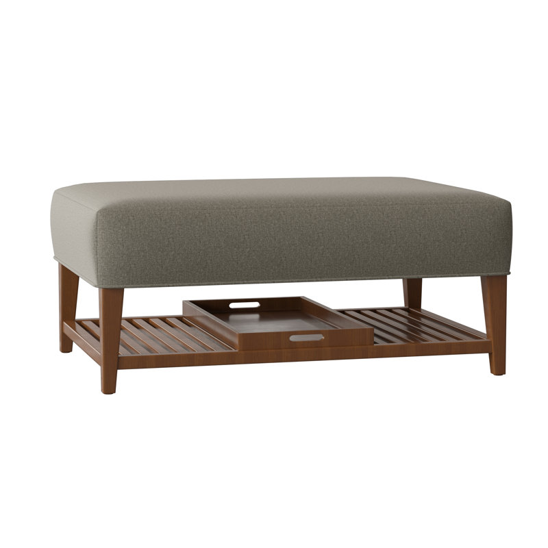 Carly Upholstered Ottoman, Pecan, Craftwood 16 Gray Performance Chenille