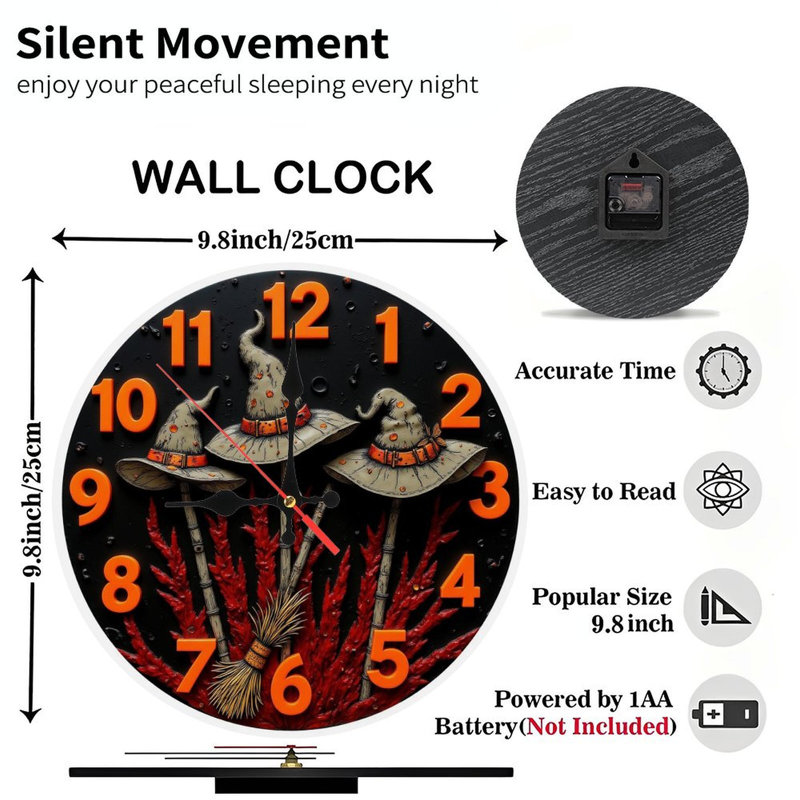 Horloge avec balai de sorcière