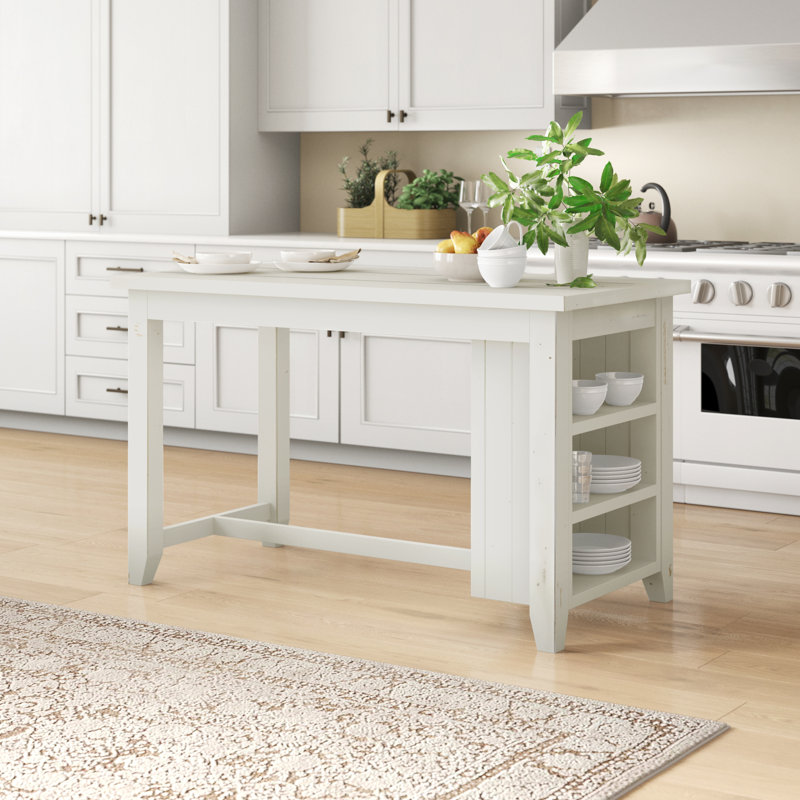Destinee Solid Wood Kitchen Island, Rustic White