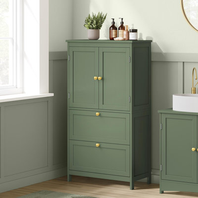 43.3" H Floor Storage Cabinet, 2-Door and 2-Drawer Cupboard With Adjustable Shelves