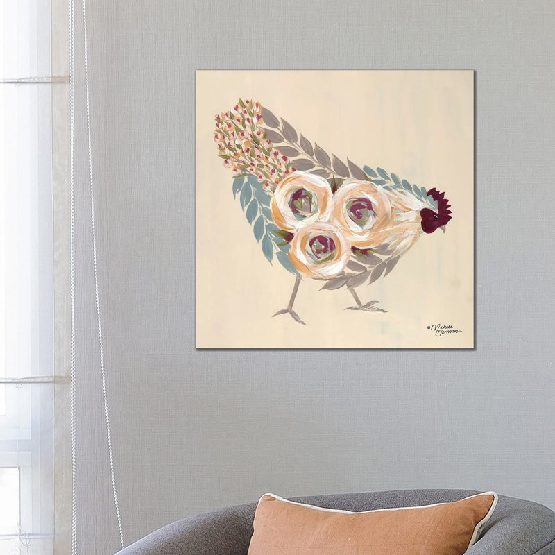 Floral Hen Blue And Yellow by Michele Norman - Wrapped Canvas Gallery-Wrapped Canvas Giclée