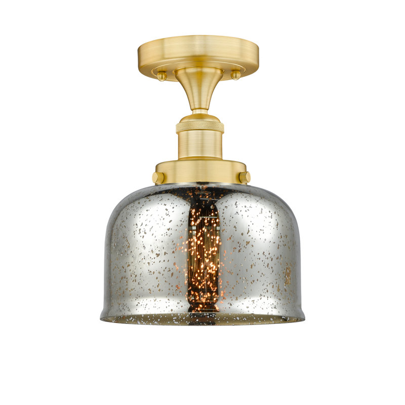 Thoa Glass Semi Flush Mount, Silver Plated Mercury, Satin Gold