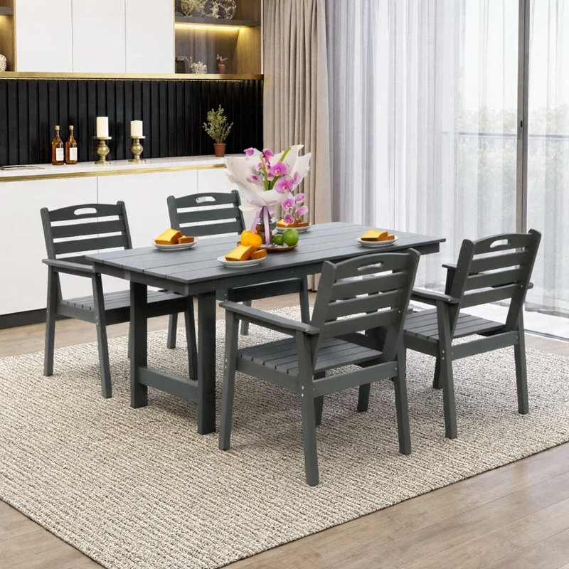 5-Piece HDPE Dining Set — Umbrella-Ready & Zero-Maintenance for Your All-Weather Retreat, Gray