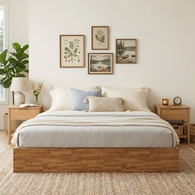 Wooden Platform Bed Frame with Lift Up Storage, King, Rustic Brown