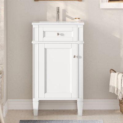 Ensemble de meuble-lavabo autoportant de 18 po avec lavabo en céramique, ensemble de meuble-lavabo simple autoportant avec porte à fermeture douce, tablette réglable, style français, pieds pleins