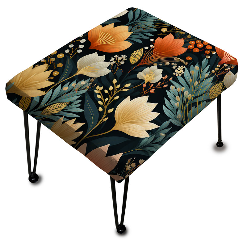 Coral And Orange Floral Jungle Garden Dreams - Floral Rectangle Ottoman