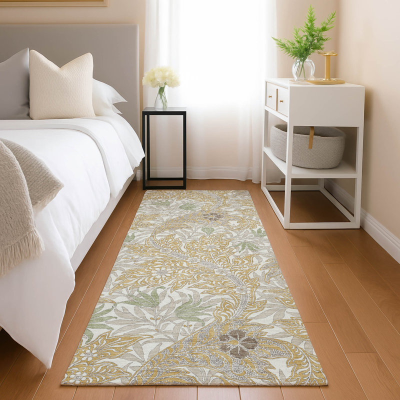 Machine Washable Indoor/Outdoor Chantille ACN2753 Botanical Rug, Gold, 2'3" x 7'6" Runner