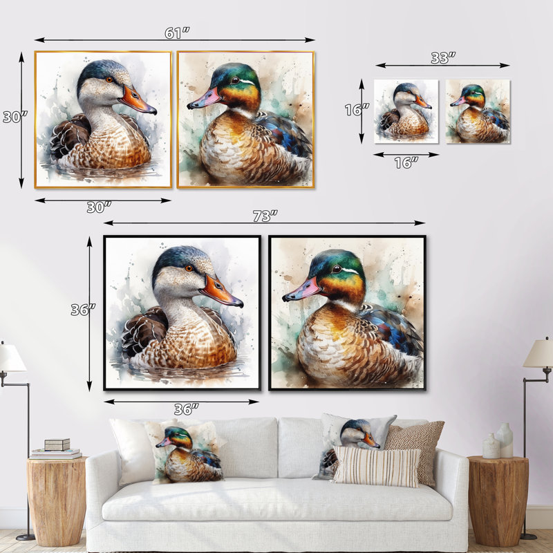 Magnificent_Male Duck - Animal Duck Square Collage Set Of 2, 30" H x 61" W, Black Floater Framed