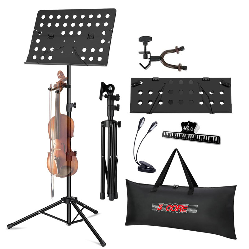 Adjustable Black Metal Tripod Music Stand with Large Tray