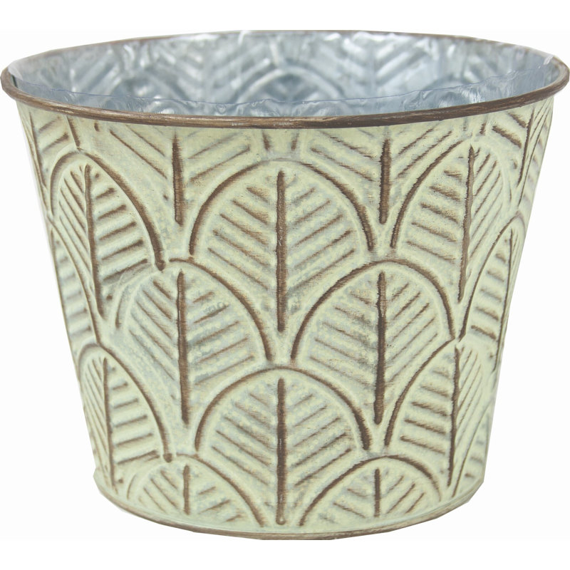 Pot de fleurs en métal Tamela, H 5,25 po x l 6,75 po x P 6,75 po, Vert / argenté