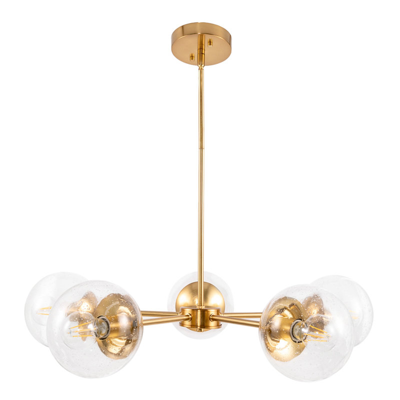 Satin Gold 5-Light Sputnik Chandelier with Clear Glass Globes