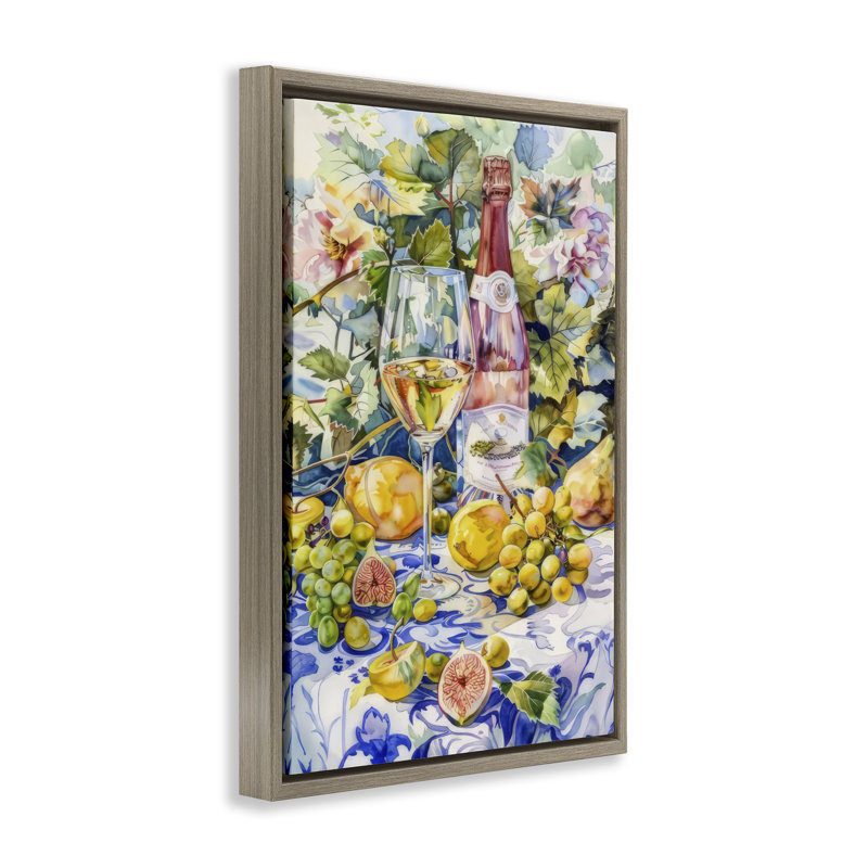  Toile de verre à vin «Grape Vines» par LSR Design Studio, H 25 po x l 17 po, Cadre flottant orme Montalcino