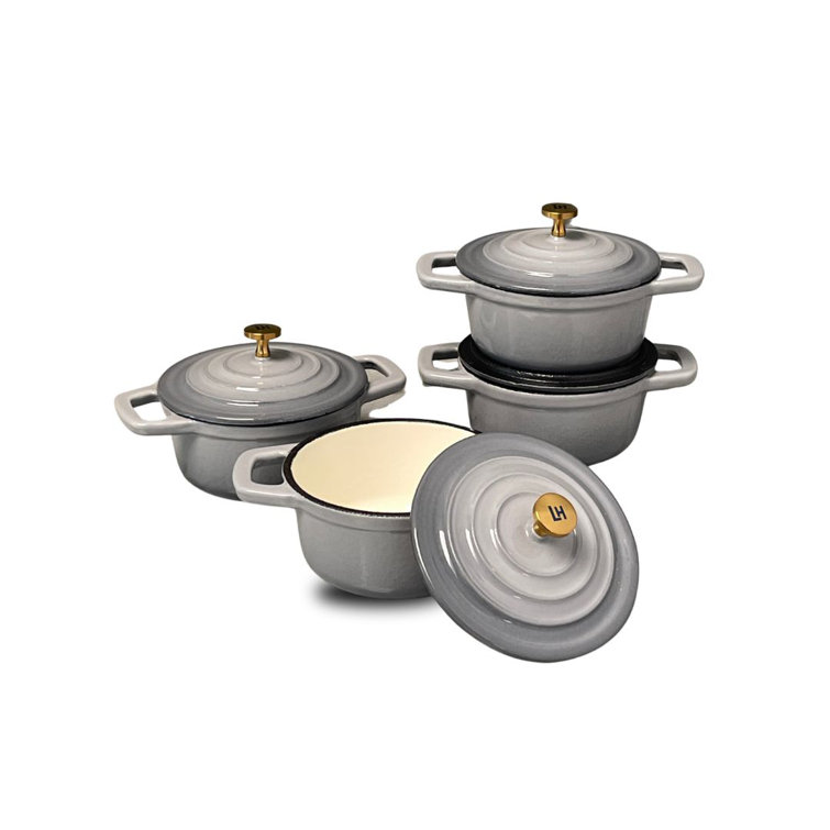 Lexi Home Cast Iron Enameled Grey Mini Cocotte with Lid