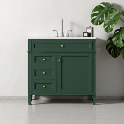 ​​36" Solid Wood Bathroom Vanity with 2 Drawers and a Tip-out Drawer