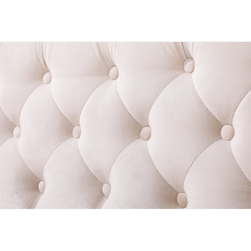 Vanida Charterhouse 86.4" Velvet Tuxedo Arm Sofa, Beige Velvet
