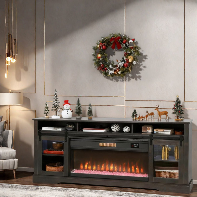 Console de télévision moderne avec rangement multifonctionnel, conception en acier MDF gris pour le divertissement à domicile
