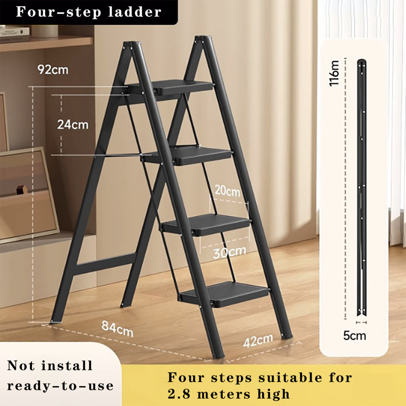 4 - Step Steel Lightweight Folding Step Ladder, Anti-Slip Pedal, 330lbs Safety Step Stool