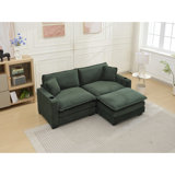 L Shape Sofa Couch With USB And Cup Holder, Corduroy Striped Fabric 2-Seater Sofa With 1 Footstool
