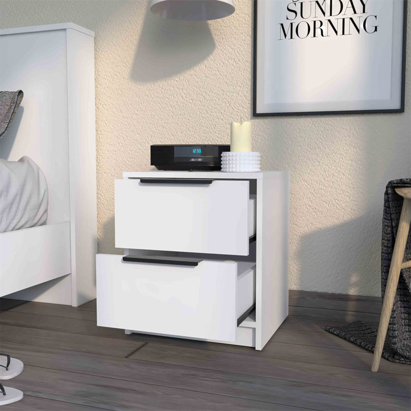 Washington Nightstand, Two Large Drawers, White