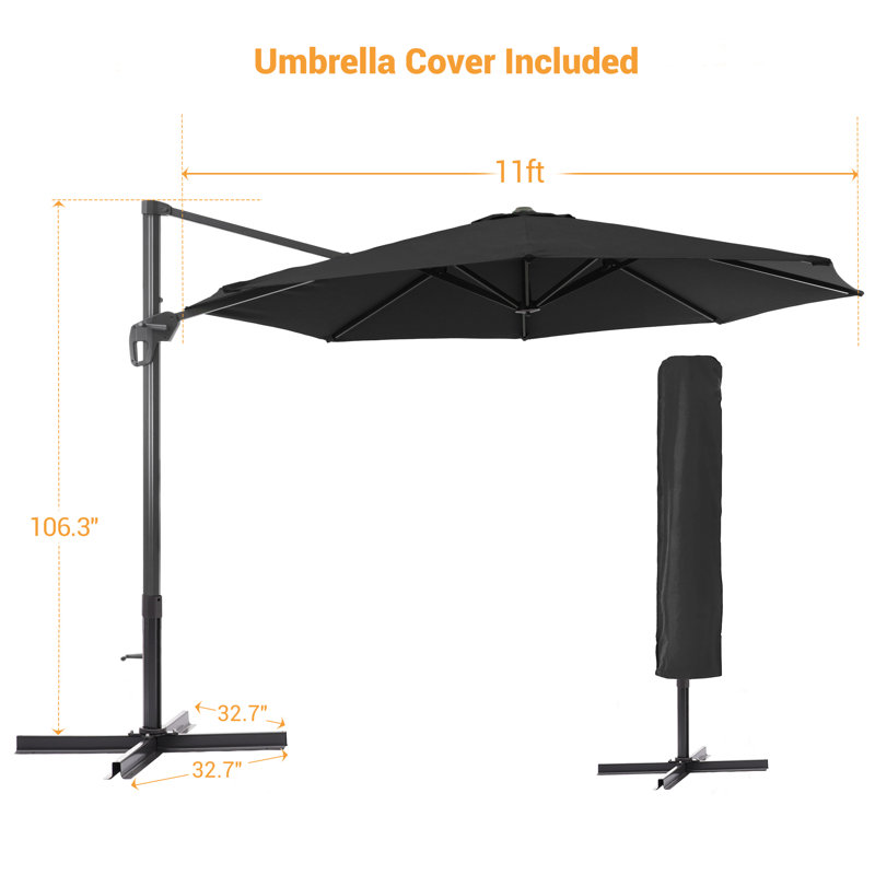 11FT Round Cantilever Umbrella(No Base), Black