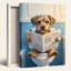 Tableau mural en toile tendue représentant un chien lisant le journal, décoration de salle de bain-866214038