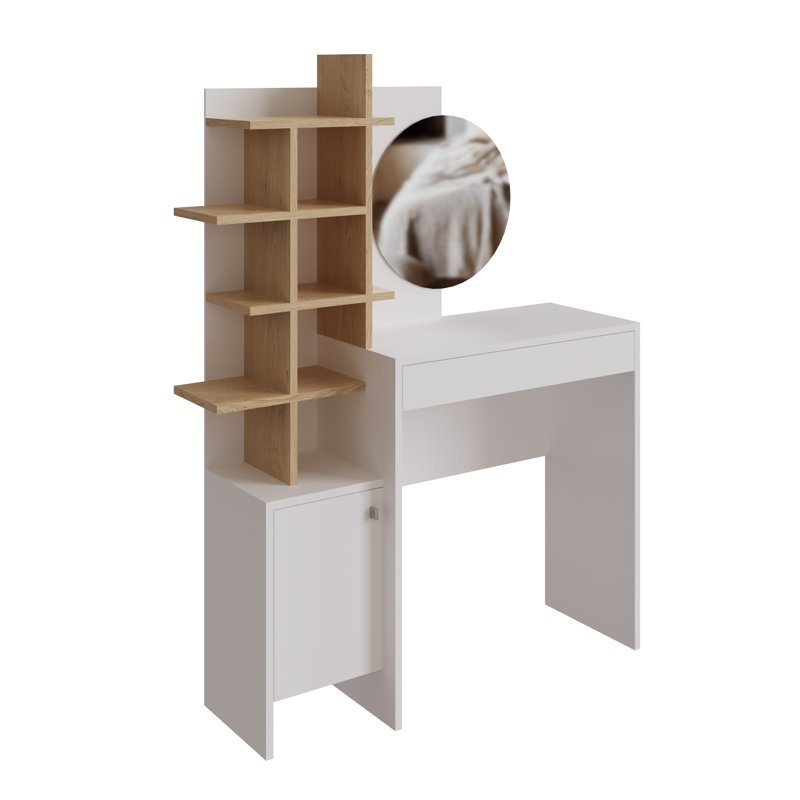 Dressing Table with Mirror, White/Oak