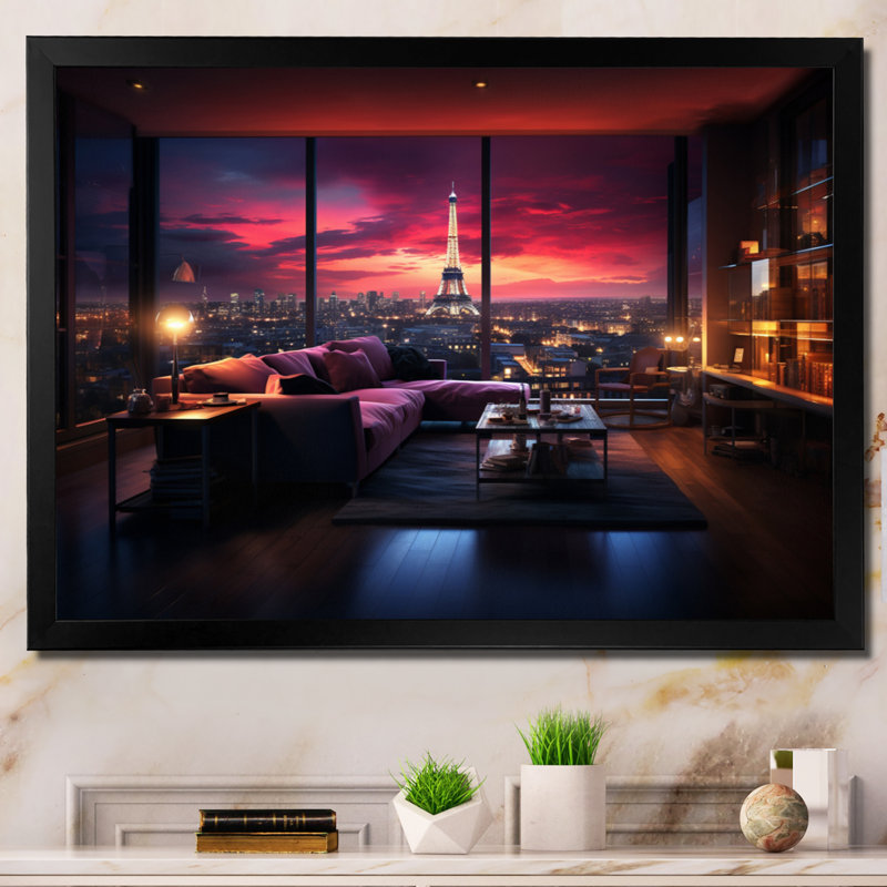«Futuristic Paris Eiffel Tower Penthouse I», reproduction sur toile, H 30 po x l 40 po x P 1,5 po, Cadre simple noir