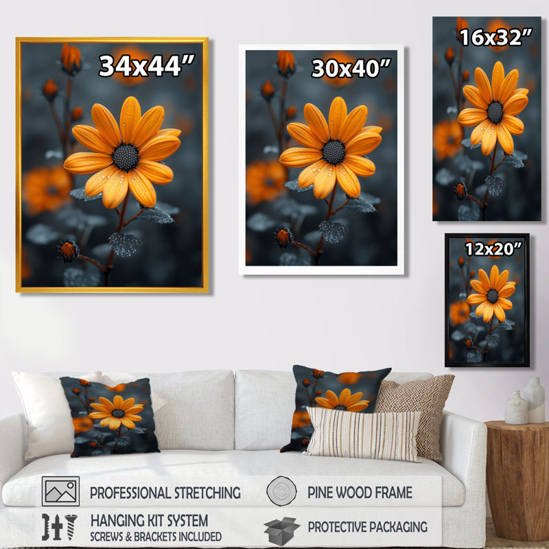 «Daisy Bloom» jaune jaune - salon d'art mural marguerite, Toile tendue, H 32 po x l 24 po