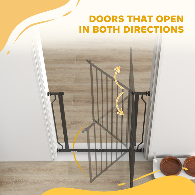 Dog Gate Wide Stair Gate with Door Pressure Fit 75-85W cm, Black