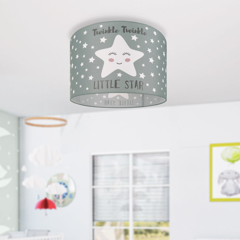 Jibril Fabric Flush Ceiling Light, Grey/White