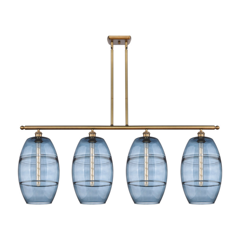 Luminaire suspendu rond / ovale pour îlot de cuisine à 4 lumières Dundrod, Bleu princesse, Laiton brossé