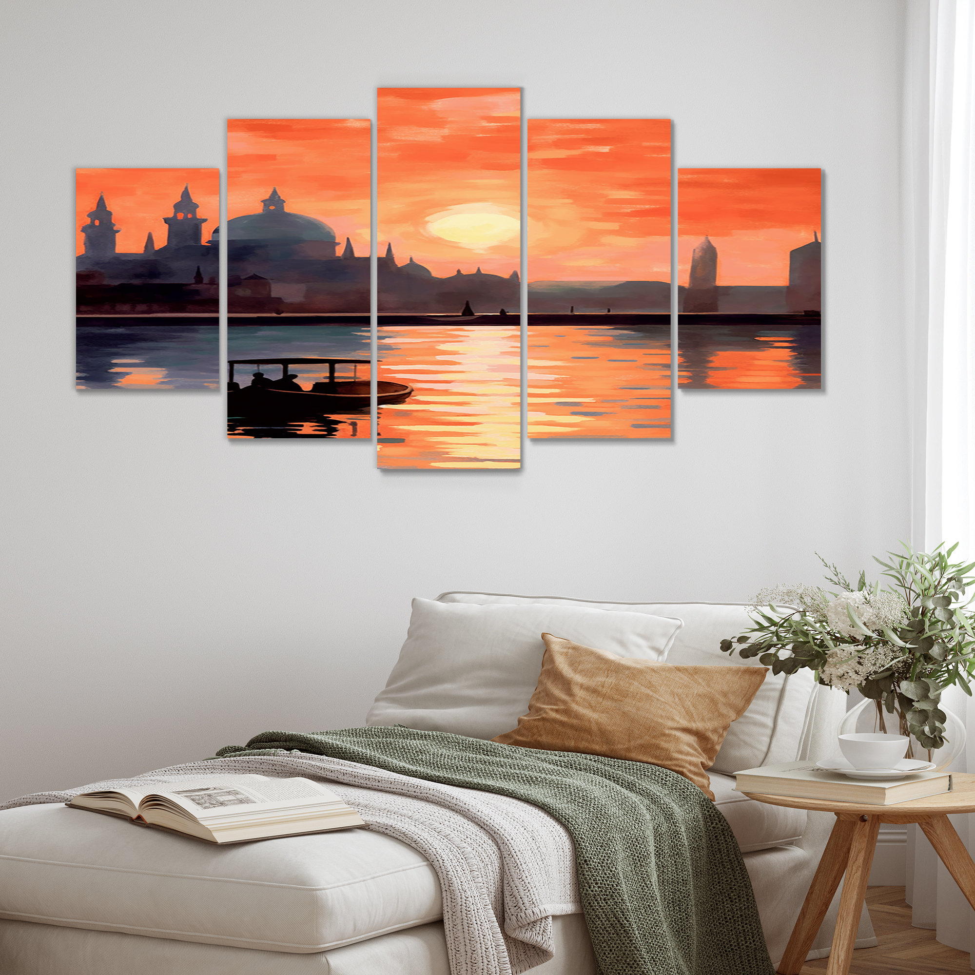 Ebern Designs Boat On Grand Canal Warm Orange Venice Sunset Venice