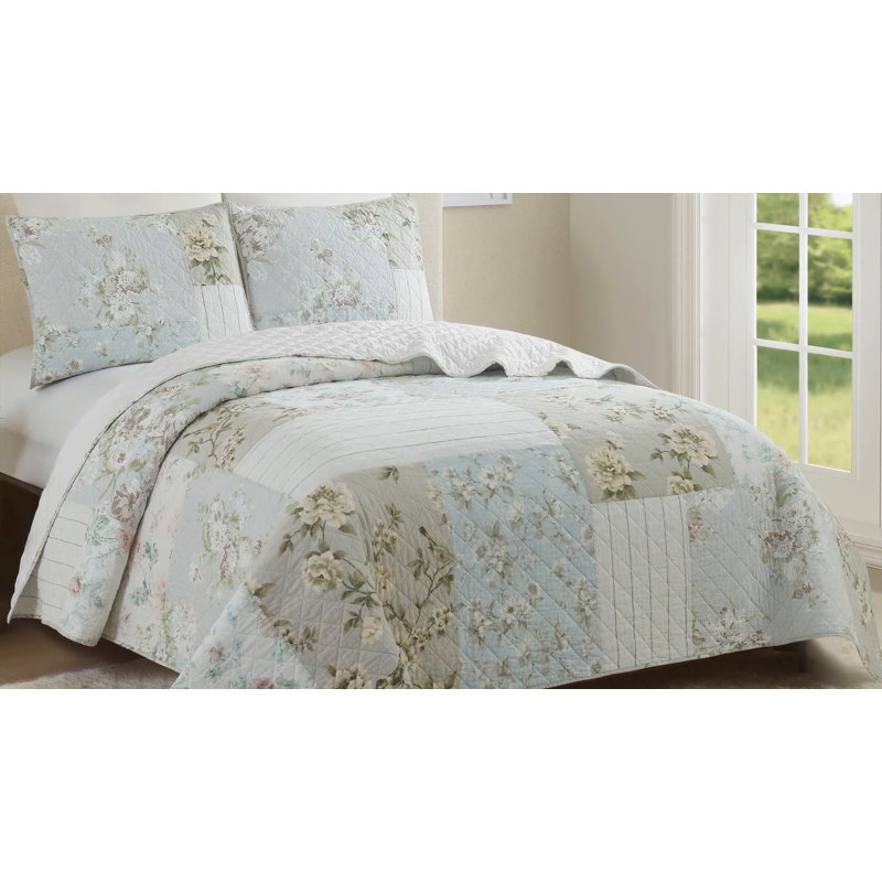 Claire Full/Queen White Cotton Patchwork Quilt Set