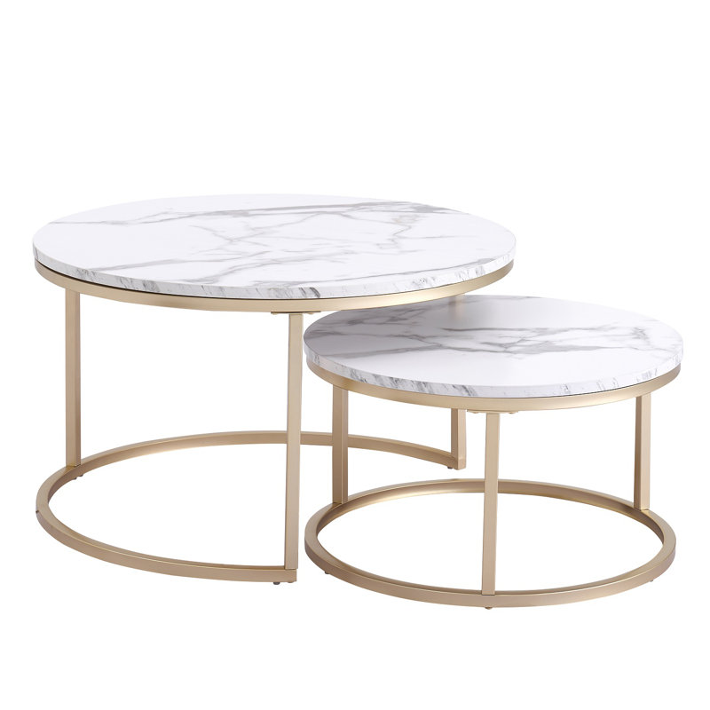 Ensemble de tables basses 2 pièces Amyris, Doré, Blanc