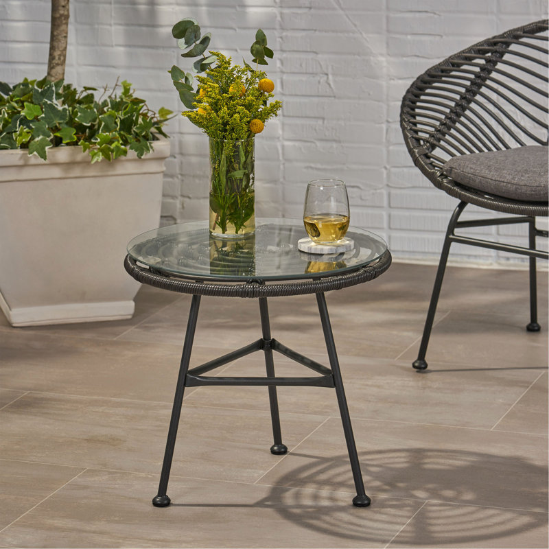Table d'appoint en faux rotin Orlando, Gris