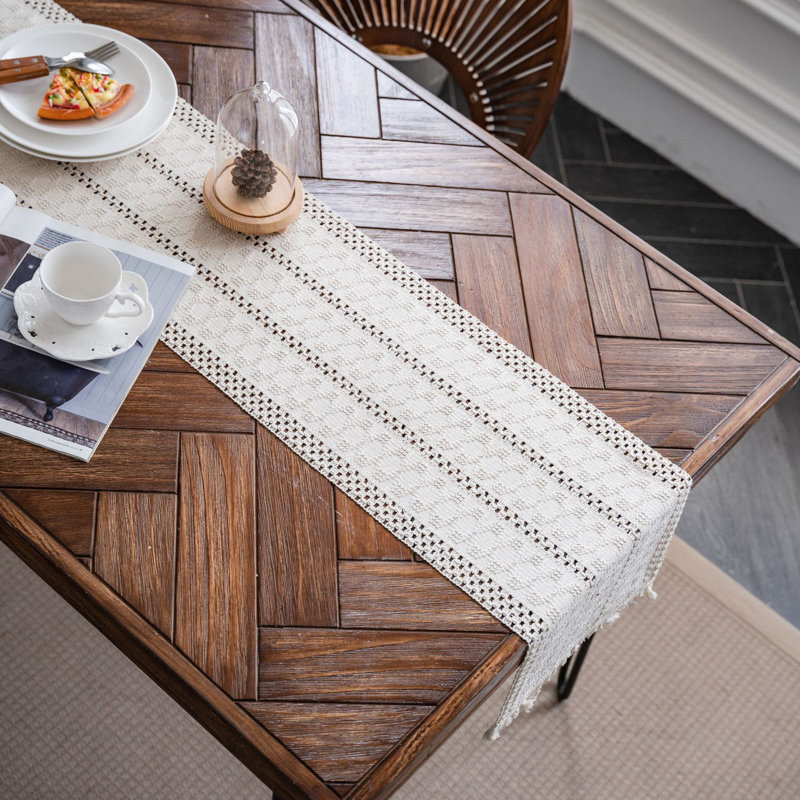 Table Runner With Hand Cotton Table Runner Rustic Farmhouse Table Runner For Kitchen Dining Table