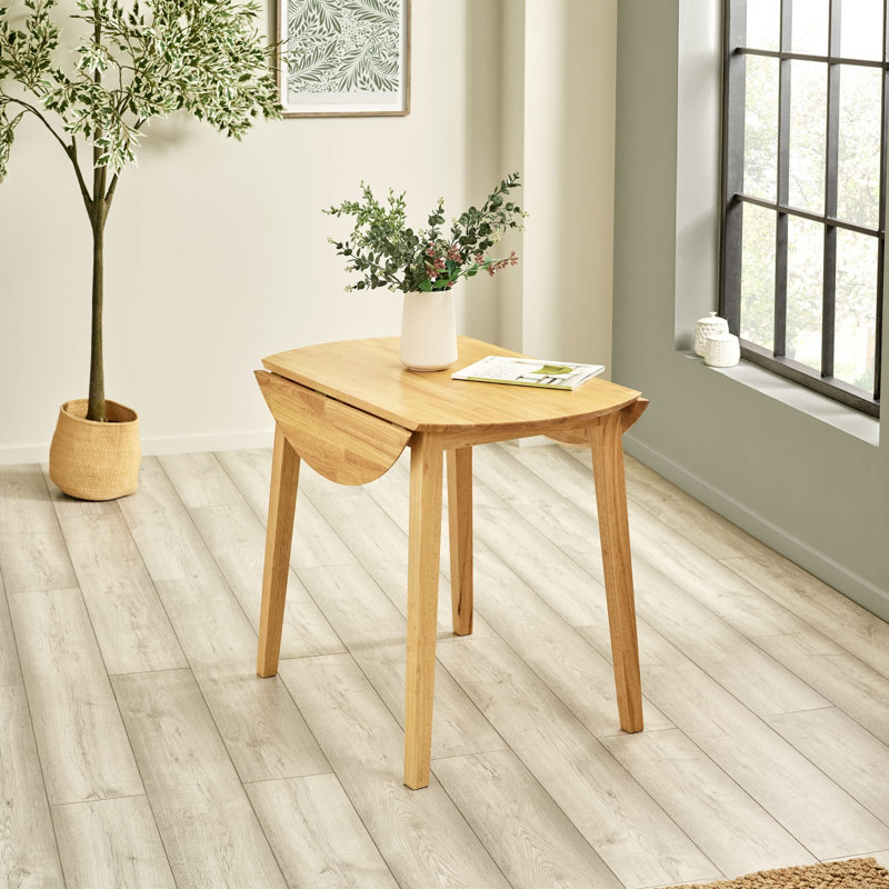 Extendable Round Solid Wood Base Dining Table, Oak Wood, Beige