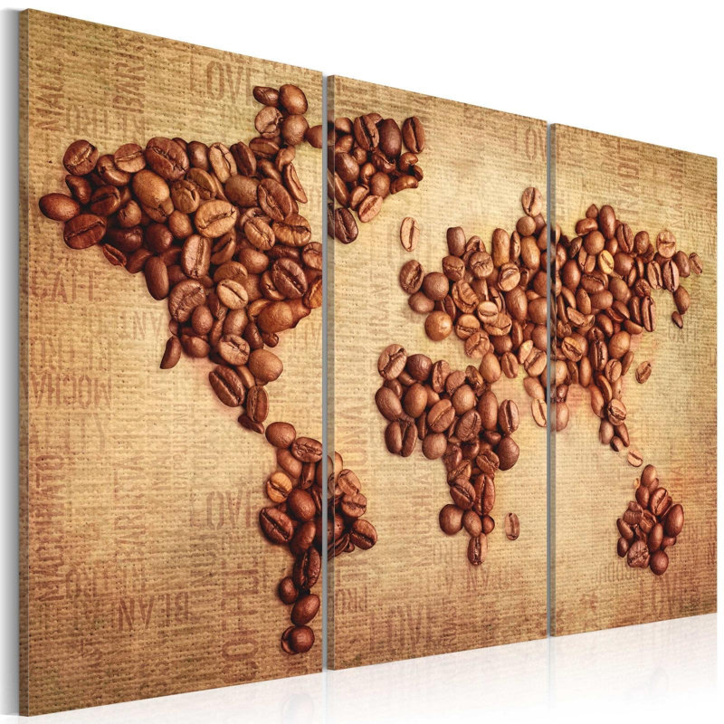 «Ghazaros Coffee From Around The World» sur toile, 3 pièces, H 16 po x l 24 po x P 0,7 po
