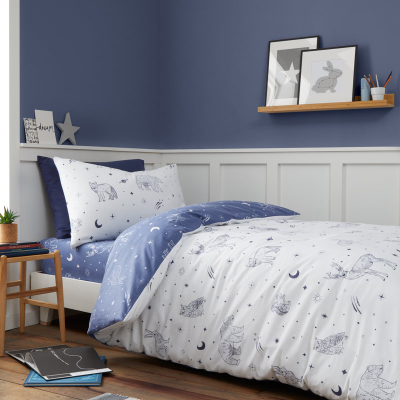 Brushed Starlight Animals Reversible Cotton Duvet Cover Set, Single Duvet Cover + 1 Standard Pillowcase