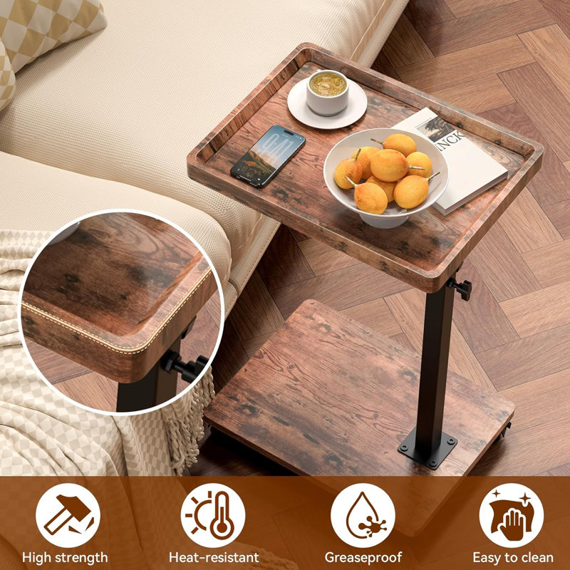 C Table d'appoint à hauteur réglable, plateau pivotant à 360 ° avec roulettes, petite table pour manger, dîner