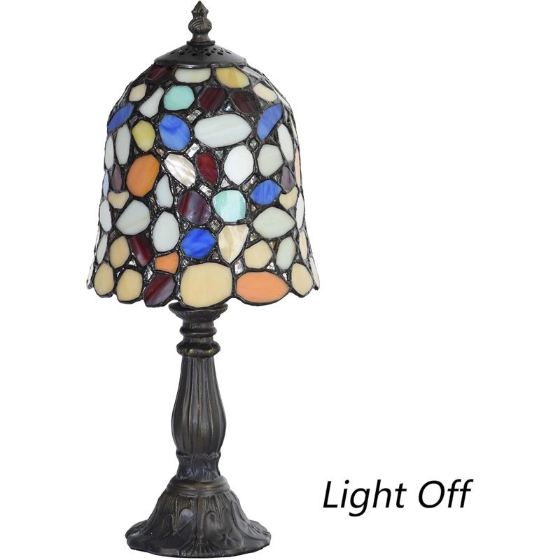 Handcrafted Multi-Colored Stained Glass Table Lamp with Antique Base
