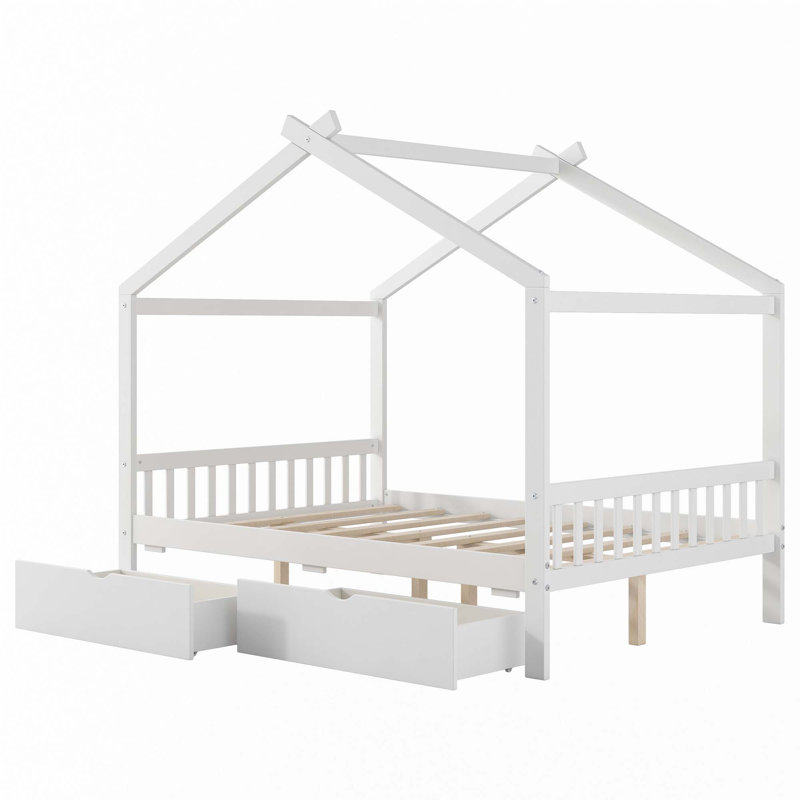 Lit plateforme avec deux tiroirs House, Blanc