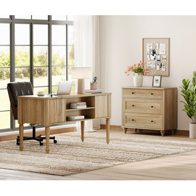 Farmhouse Style Desk And Wooden Dresser Combo Set, Kids Dressers With Wide Chest Of Drawers, Writing Desk For Home Office And Living Room, Oak