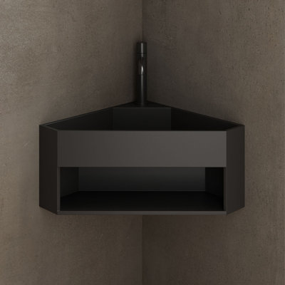 MonBlari 20"  Triangle Solid Surface Corner Bathroom Sink Matte Black