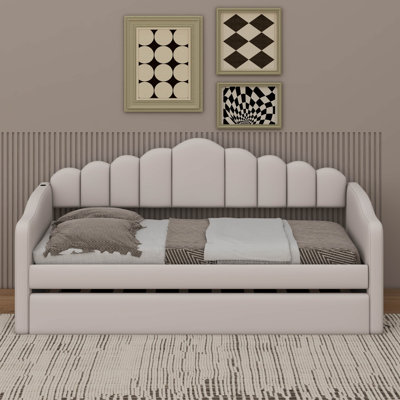 Twin Size Velvet Upholstered Daybed (Sofabed Style) – Trundle Included & USB Charging Ports (No Box-Spring Required)