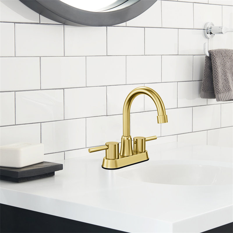 Classic Elegance 4" Centerset Bathroom Faucet With Copper Drain, Brushed Gold